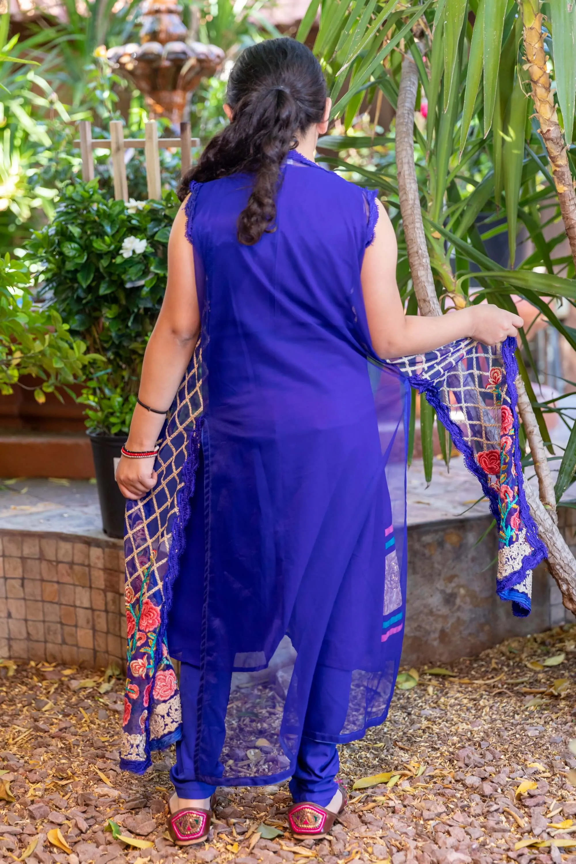 Silk Navy Blue Girls Salwar Kameez -Suit