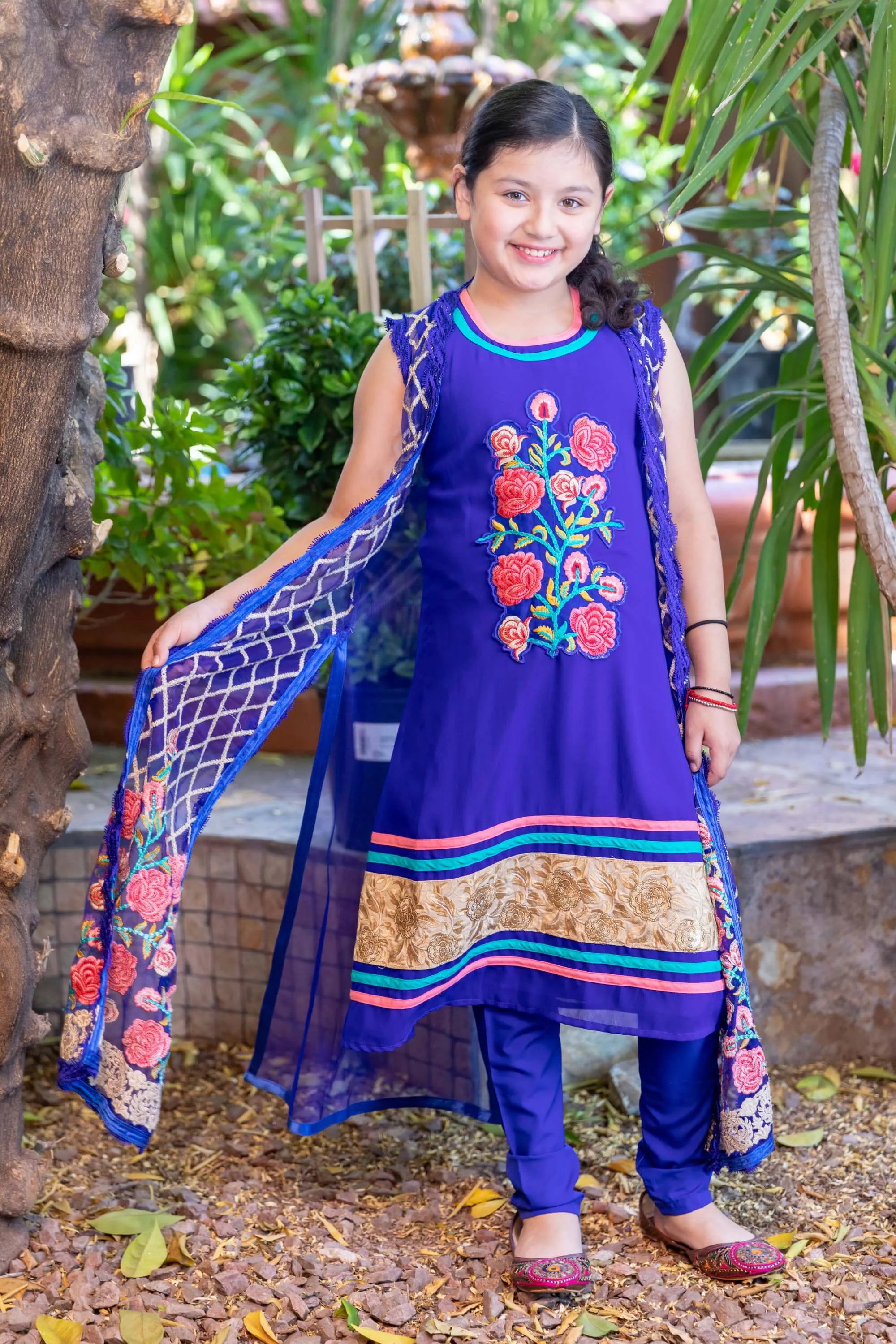 Silk Navy Blue Girls Salwar Kameez -Suit