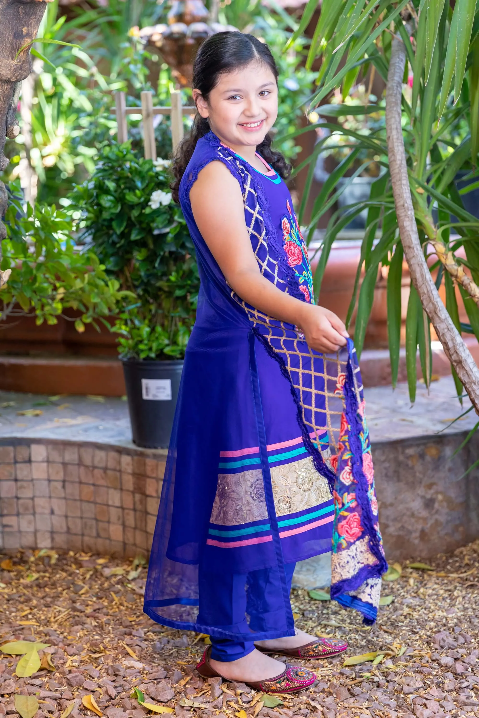 Silk Navy Blue Girls Salwar Kameez -Suit