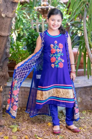 Silk Navy Blue Girls Salwar Kameez -Suit