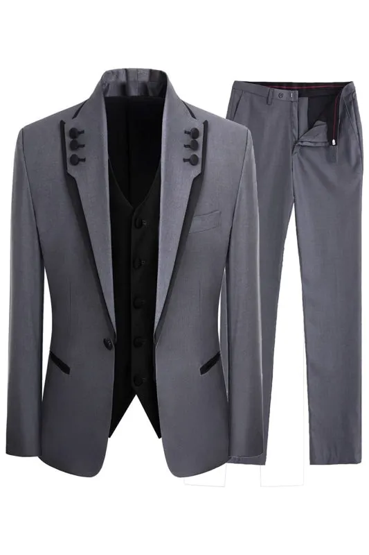 Simple Gray Shawl Lapel 3 Piece Prom Suit