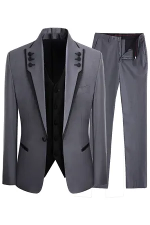 Simple Gray Shawl Lapel 3 Piece Prom Suit
