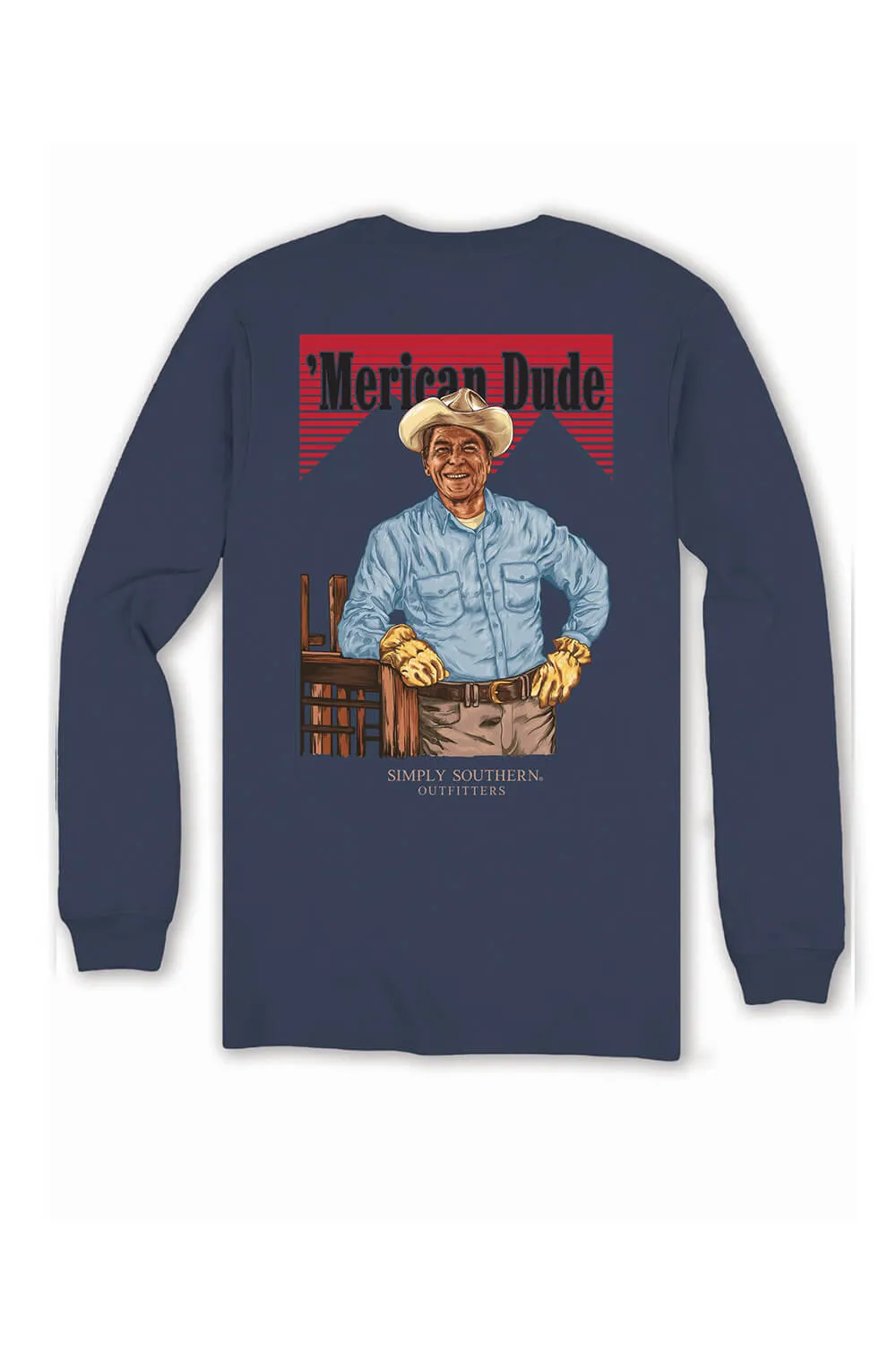 Simply Southern Long Sleeve Cowboy President T-Shirt for Men in Navy  | MN-LS-WESTERN-MIRAGE
