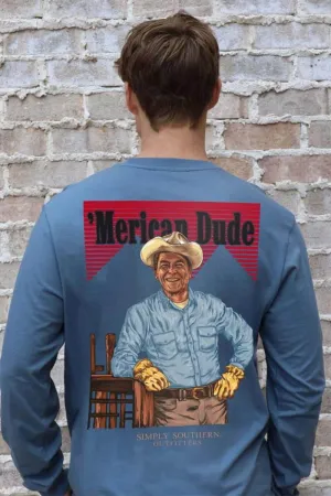 Simply Southern Long Sleeve Cowboy President T-Shirt for Men in Navy  | MN-LS-WESTERN-MIRAGE