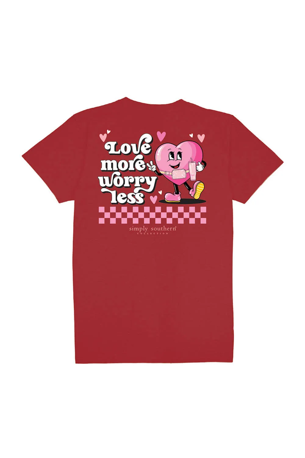 Simply Southern Love More, Worry Less T-Shirt for Women in Red | SS-LOVEMORE-RED