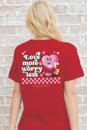 Simply Southern Love More, Worry Less T-Shirt for Women in Red | SS-LOVEMORE-RED