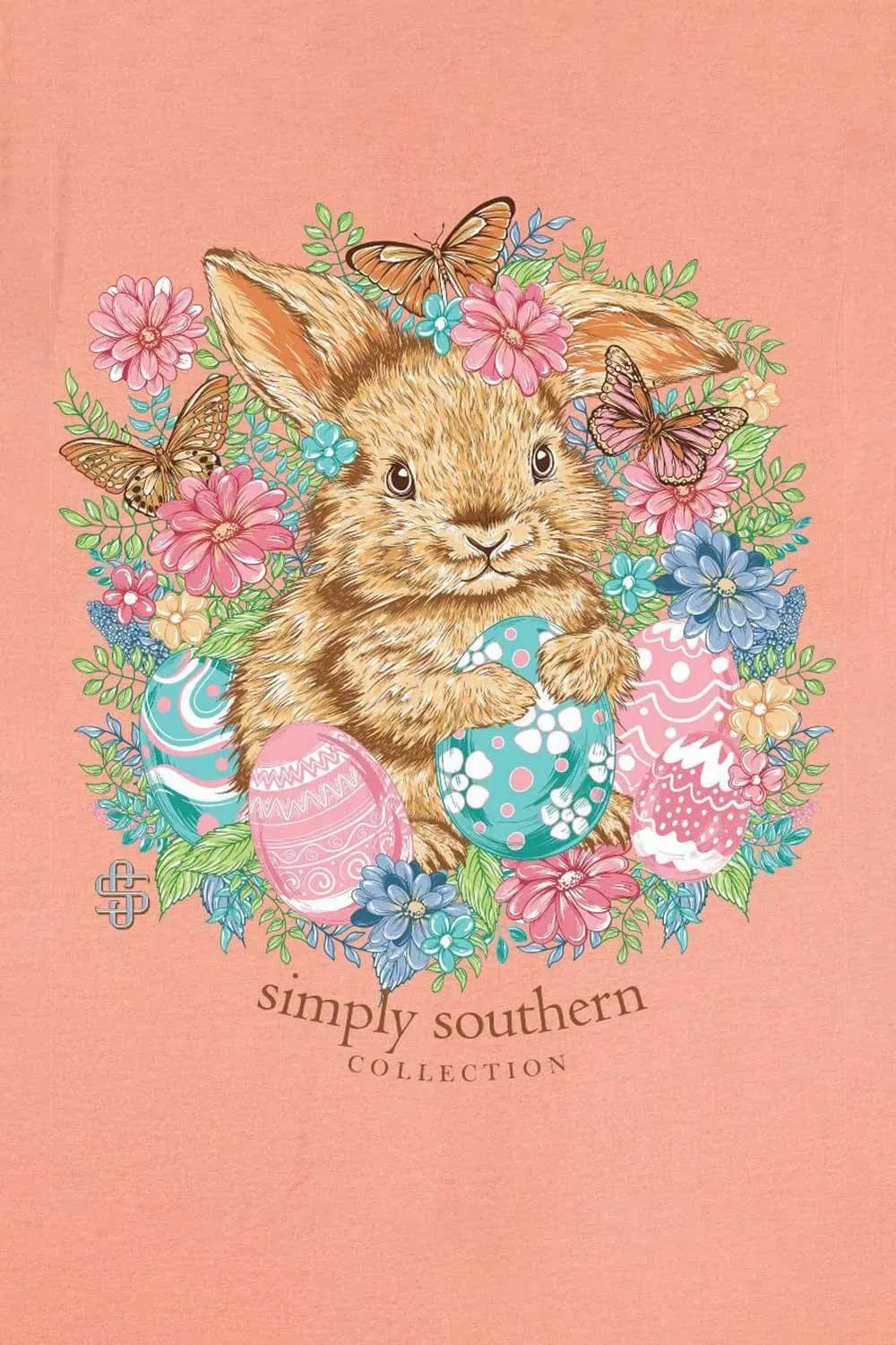 Simply Southern Plus Size Bunny Flowers T-Shirt for Women in Peach | EXT-SS-BUNNY-PEACH