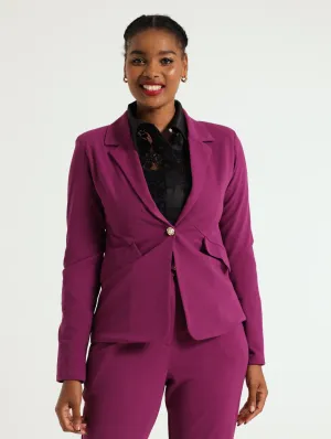 Single Breast Fancy Button Blazer - Dark Purple