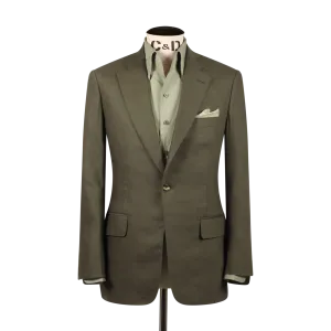 Single Breasted Notch Lapel Suit in Green Wool Linen