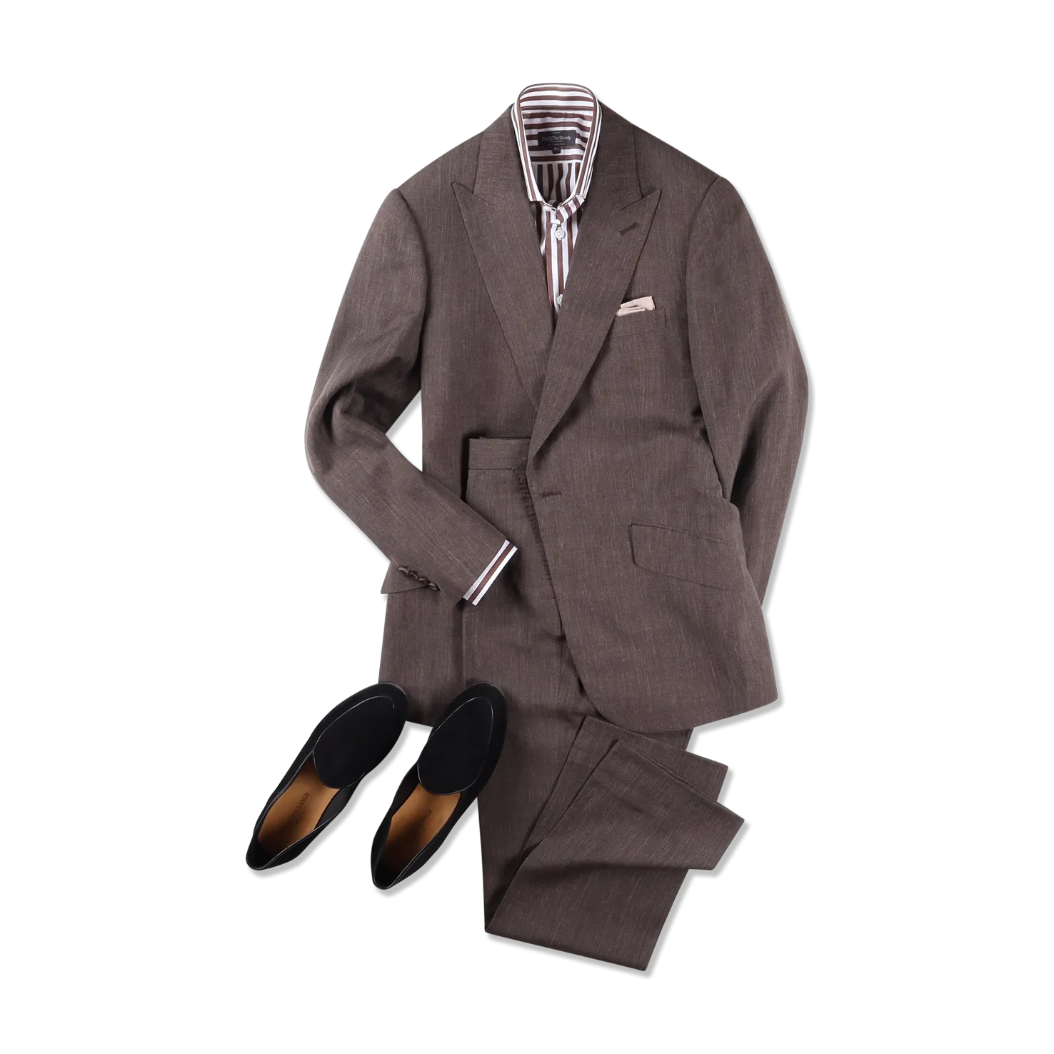 Single Breasted Peak Lapel Suit in Brown Wool, Silk & Linen
