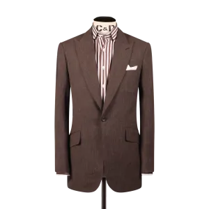 Single Breasted Peak Lapel Suit in Brown Wool, Silk & Linen