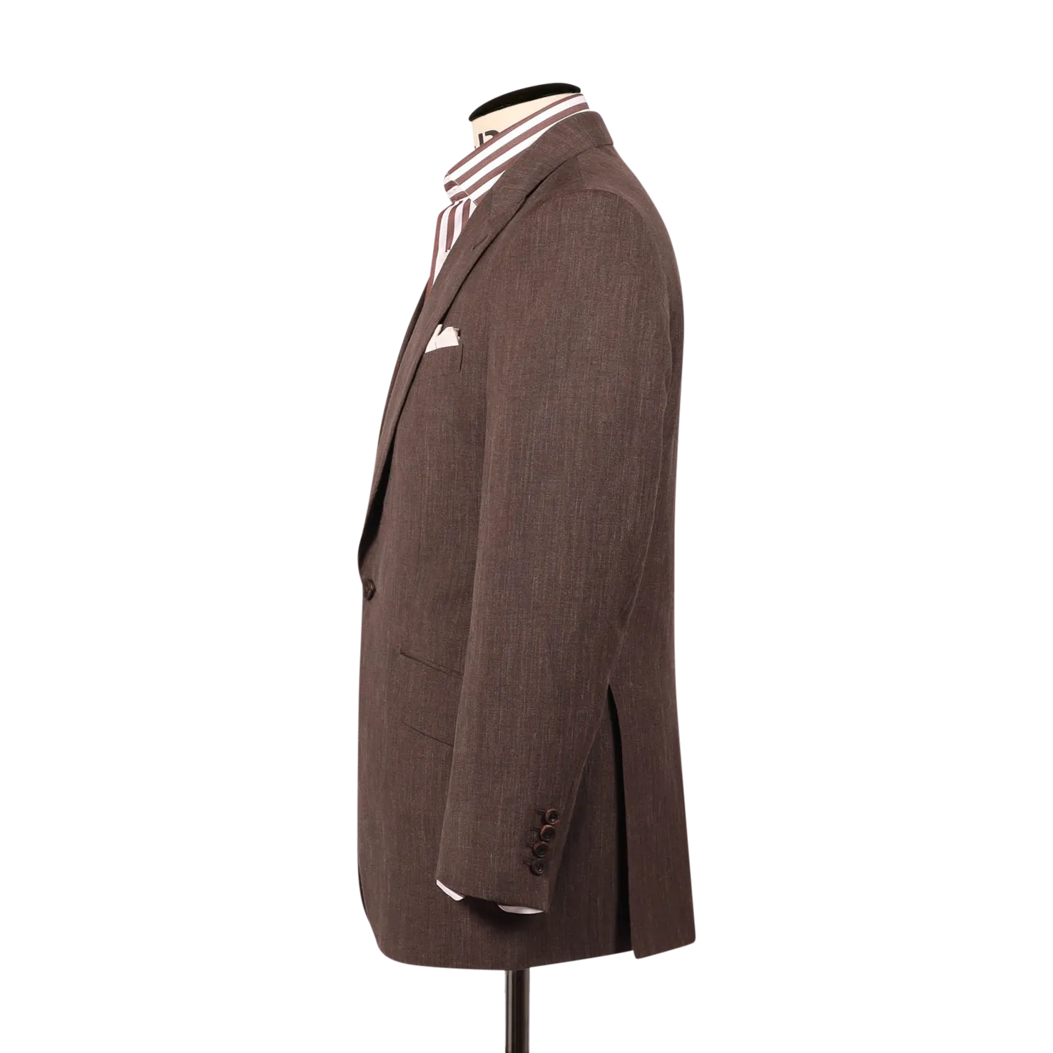 Single Breasted Peak Lapel Suit in Brown Wool, Silk & Linen
