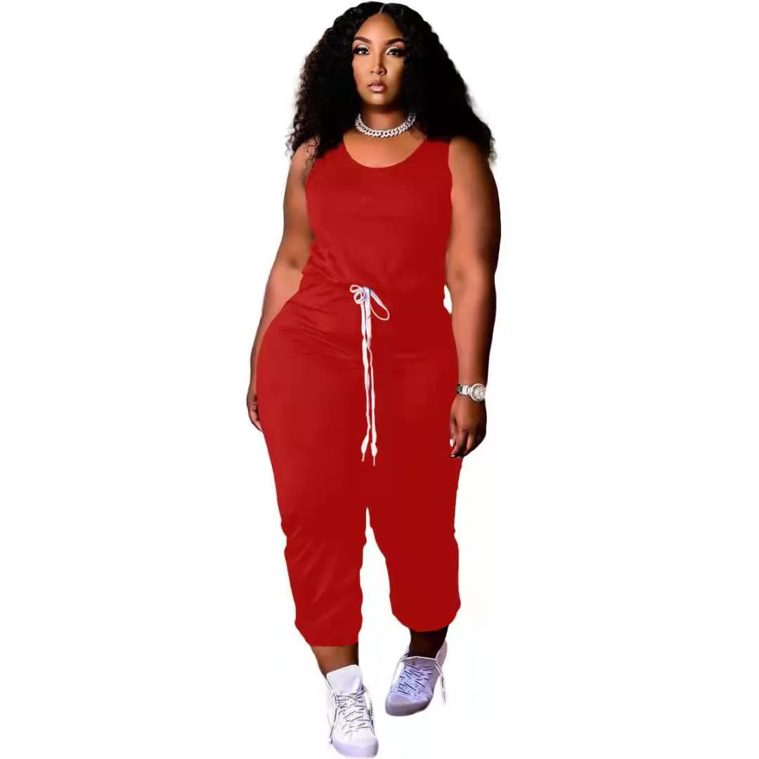 Solid color vest loose fashion jumpsuit AY1343