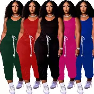 Solid color vest loose fashion jumpsuit AY1343