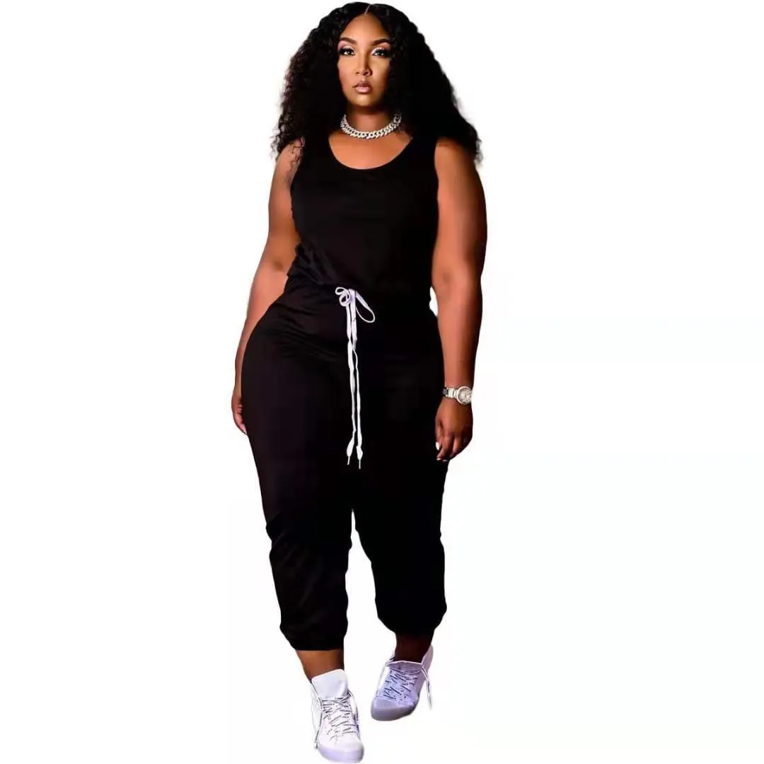 Solid color vest loose fashion jumpsuit AY1343