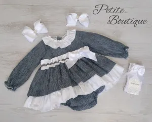 Spanish baby grey/white dress & matching pants set