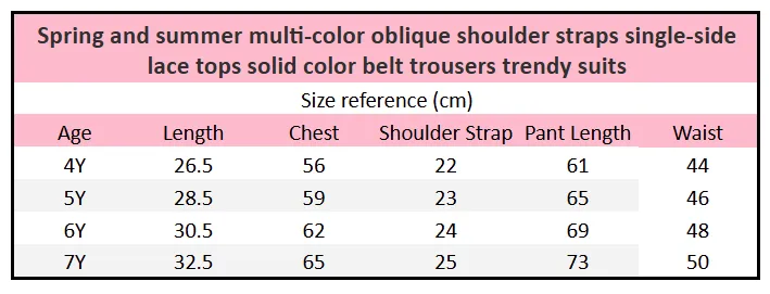 Spring and summer multi-color oblique shoulder straps single-side lace tops solid color belt trousers trendy suits FD