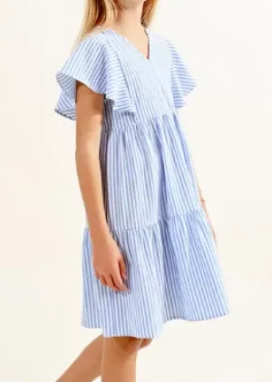 Striped Flutter Sleeve Dress