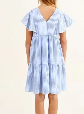 Striped Flutter Sleeve Dress