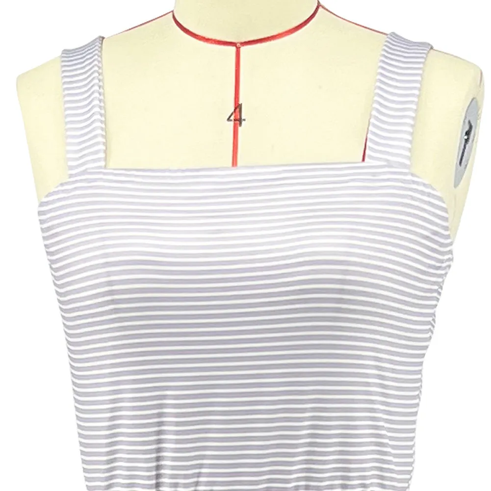 Striped pocket loose long drawstring jumpsuit AY2919