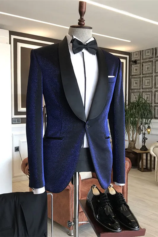 Stylish Blue Shawl Lapel 2 Piece Wedding Suit