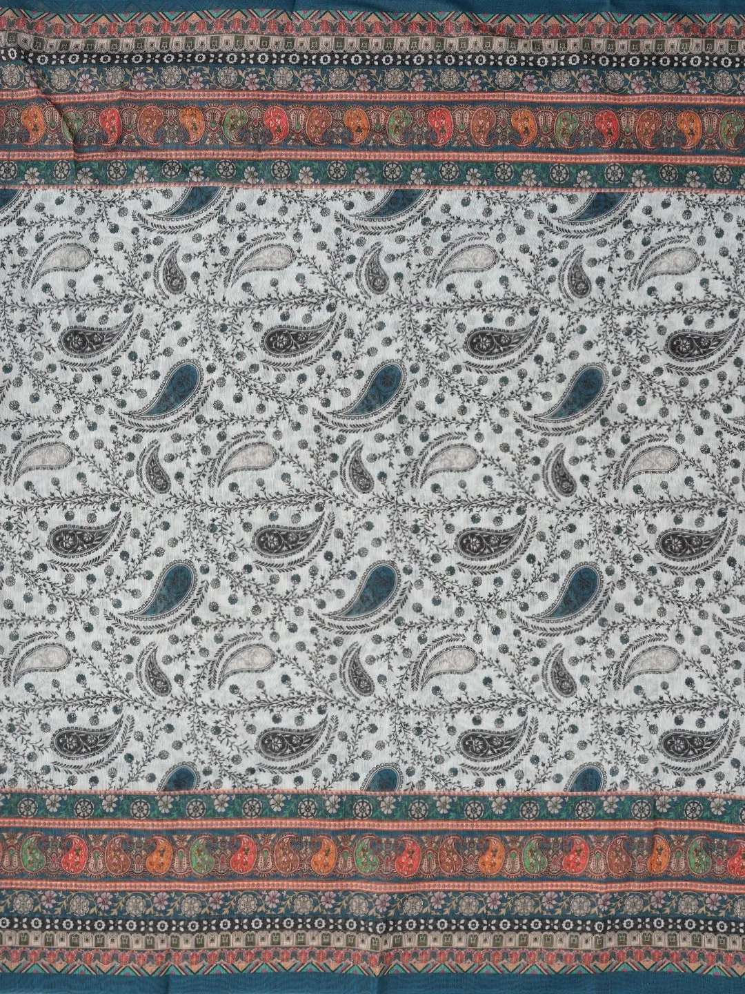 Teal Paisley Printed Cotton Blend Dress Material with Dupatta