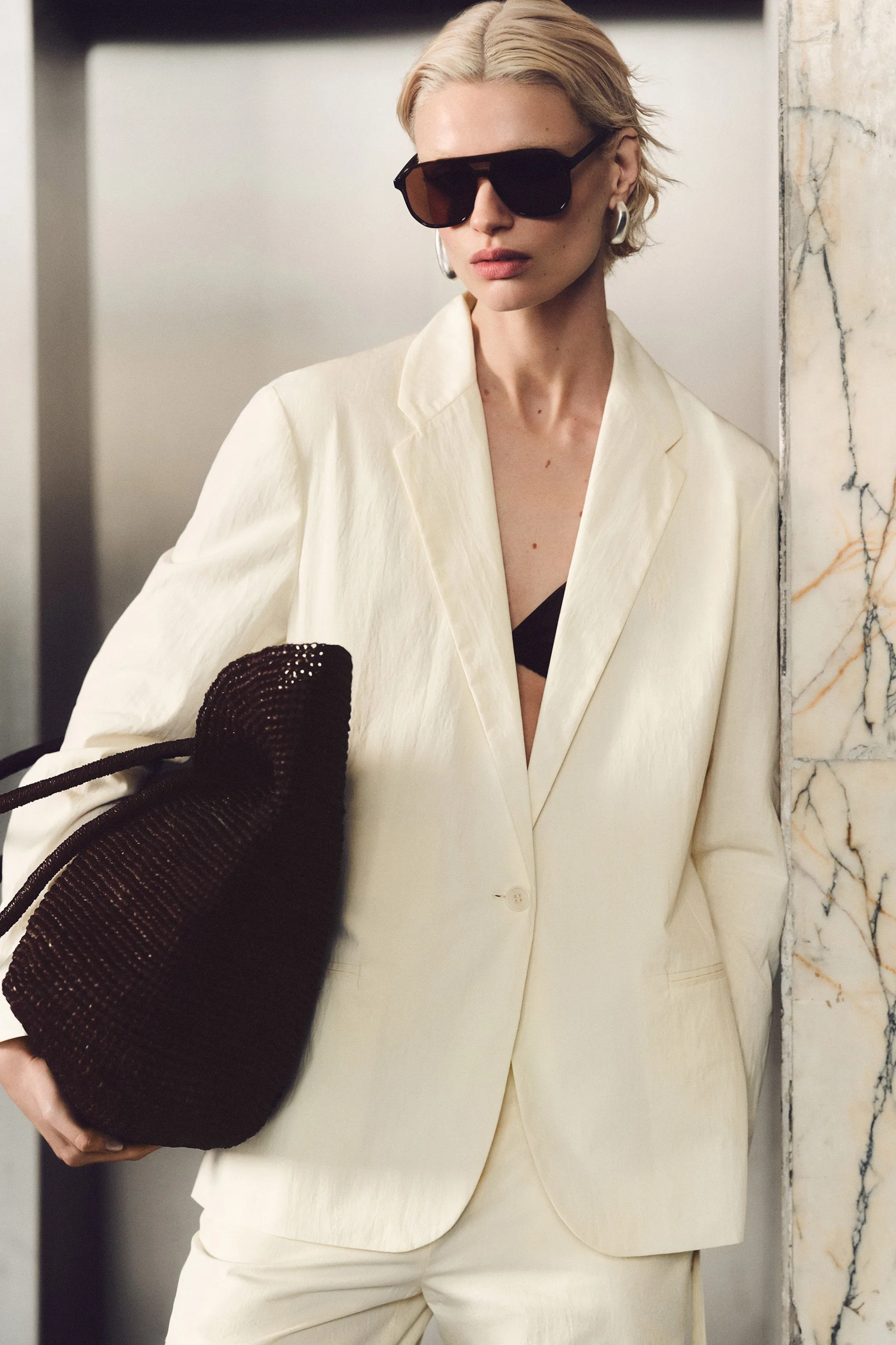Tie-waist cotton blazer