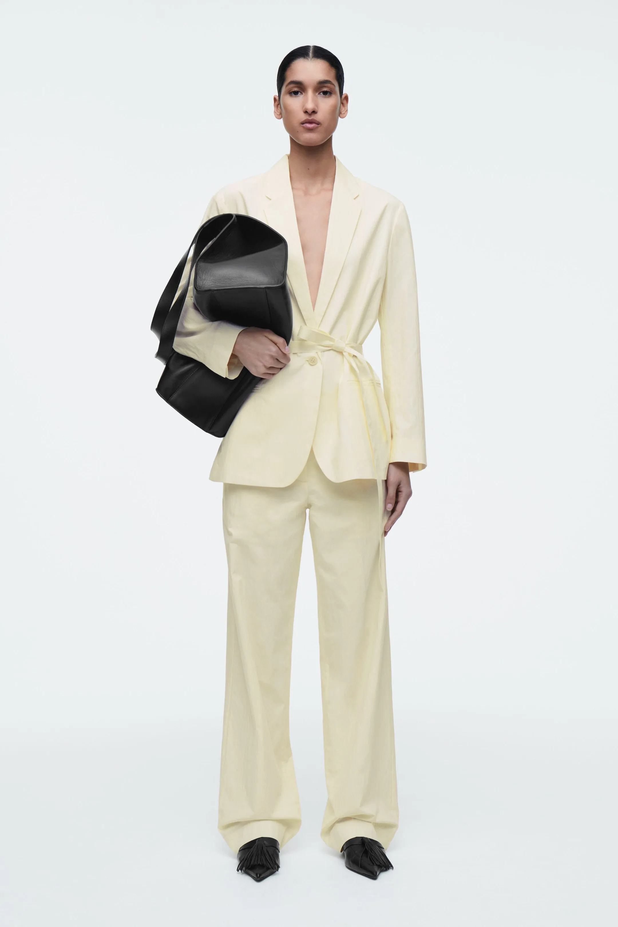 Tie-waist cotton blazer