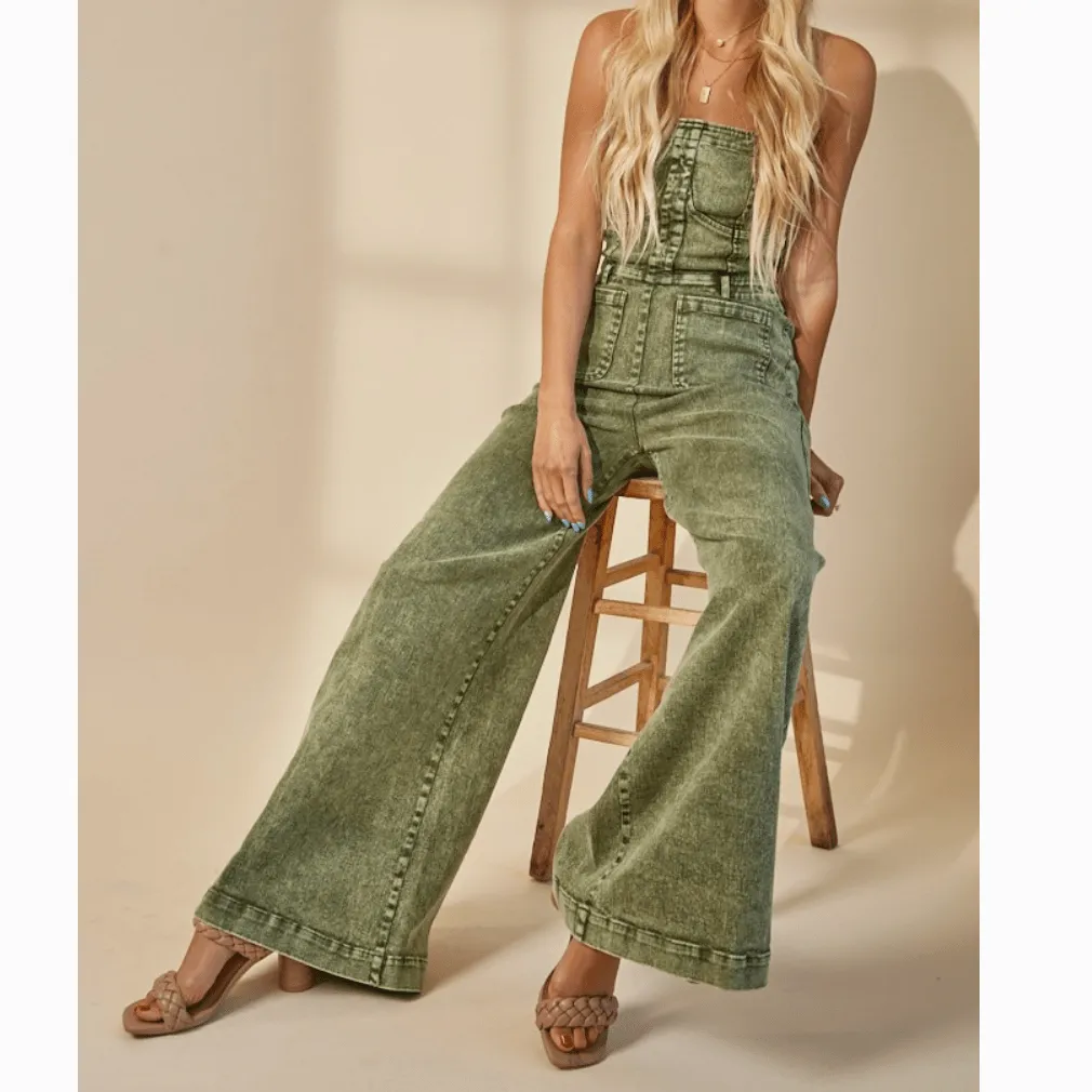 Tristan Strapless Wide Leg Denim Jumpsuit