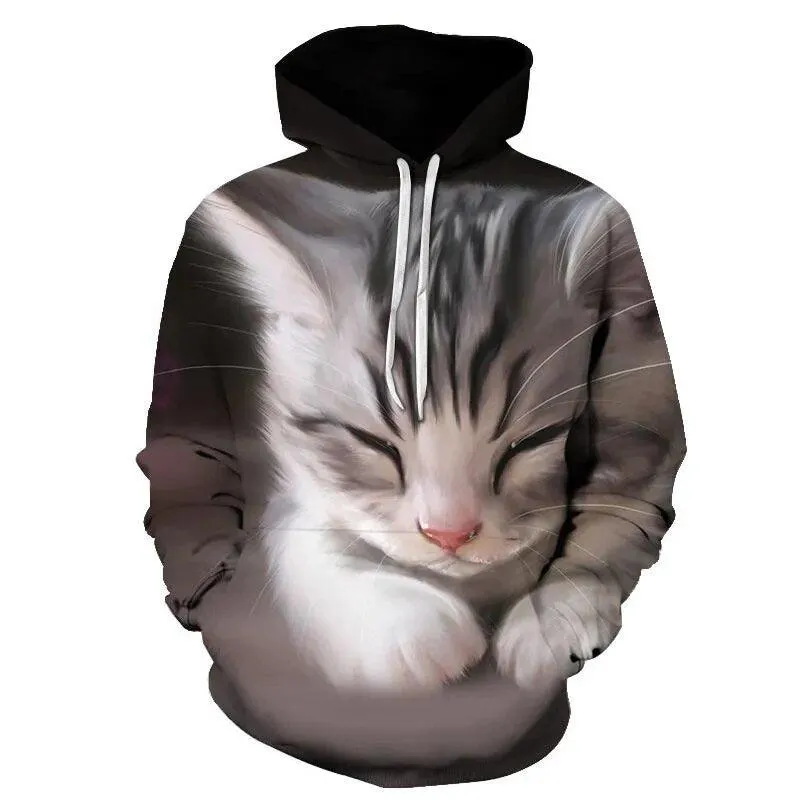 Two Cat Sweatshirts Long Sleeve 3D Hoodies Sweatshirt Pullover