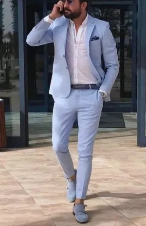 Two-Piece Light Blue Suit for Men - Elegant Blue Wedding & Engagement Attire