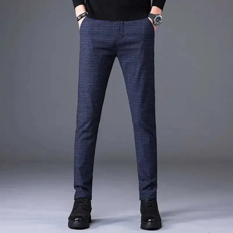UrbanEdge Koreanische Slim-Straight-Karohosen