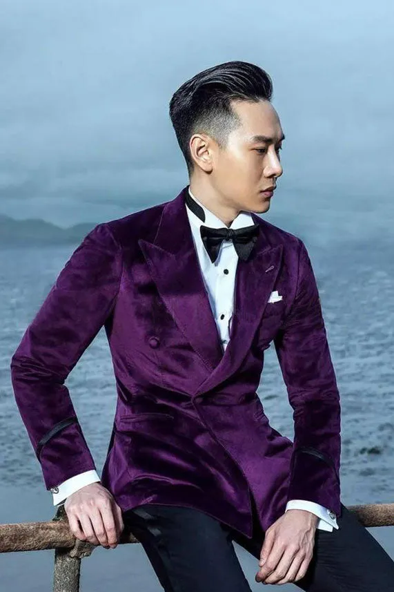 Velvet Mens Suits for Prom Peak Lapel Wedding Tuxedo for Groom