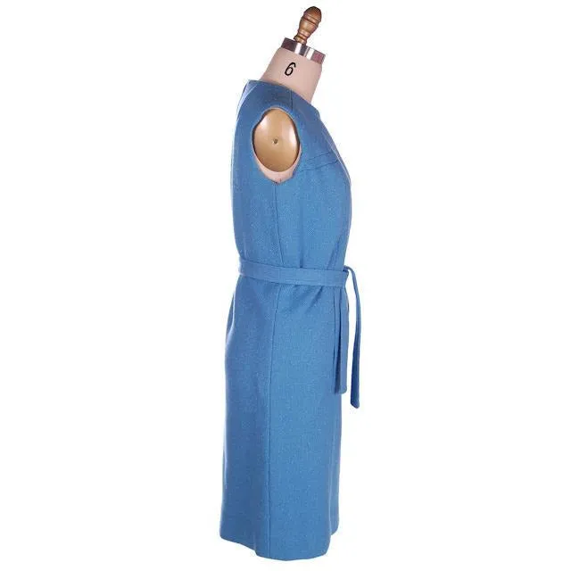 Vintage Sheath Dress /Coat Blue Nubby Wool 1960s Bergdorf on Plaza 38-38-39