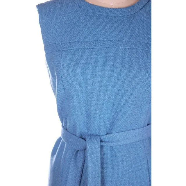 Vintage Sheath Dress /Coat Blue Nubby Wool 1960s Bergdorf on Plaza 38-38-39