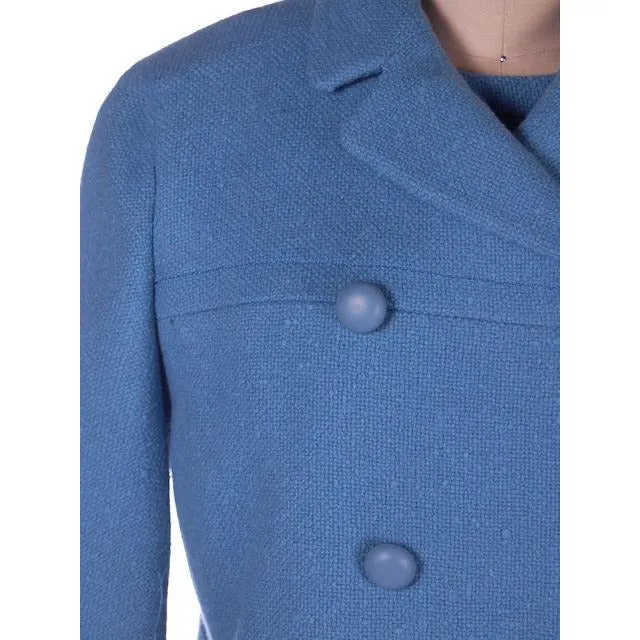 Vintage Sheath Dress /Coat Blue Nubby Wool 1960s Bergdorf on Plaza 38-38-39