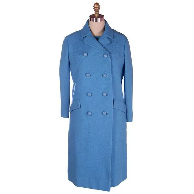 Vintage Sheath Dress /Coat Blue Nubby Wool 1960s Bergdorf on Plaza 38-38-39