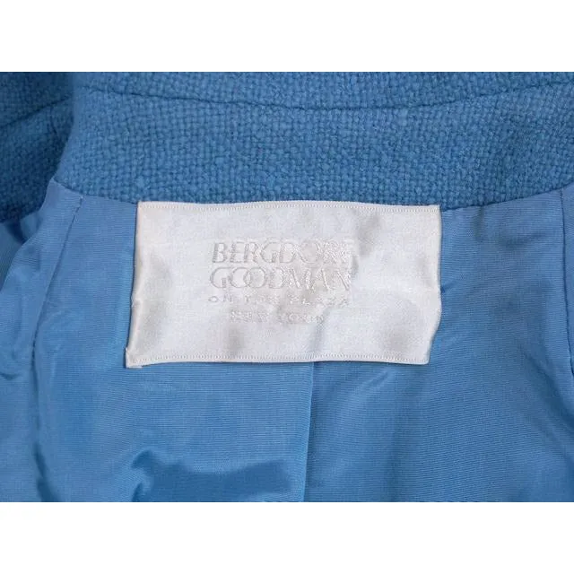 Vintage Sheath Dress /Coat Blue Nubby Wool 1960s Bergdorf on Plaza 38-38-39
