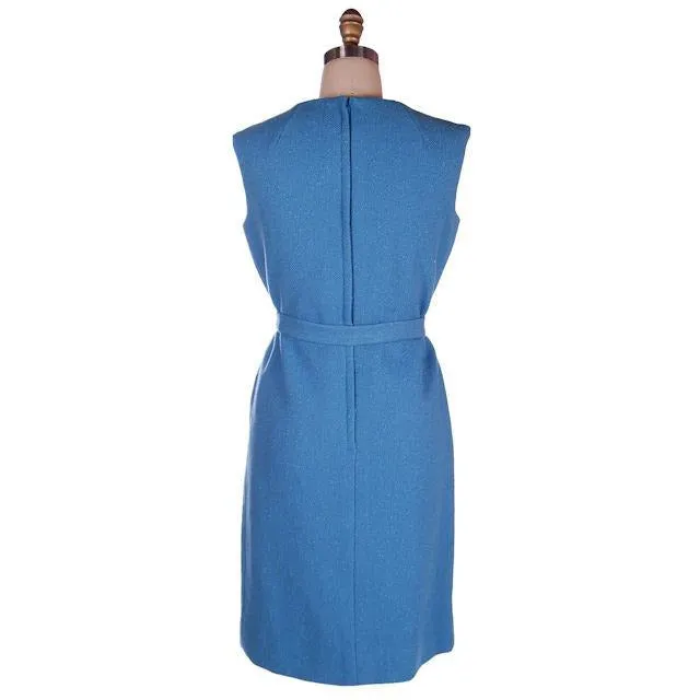 Vintage Sheath Dress /Coat Blue Nubby Wool 1960s Bergdorf on Plaza 38-38-39