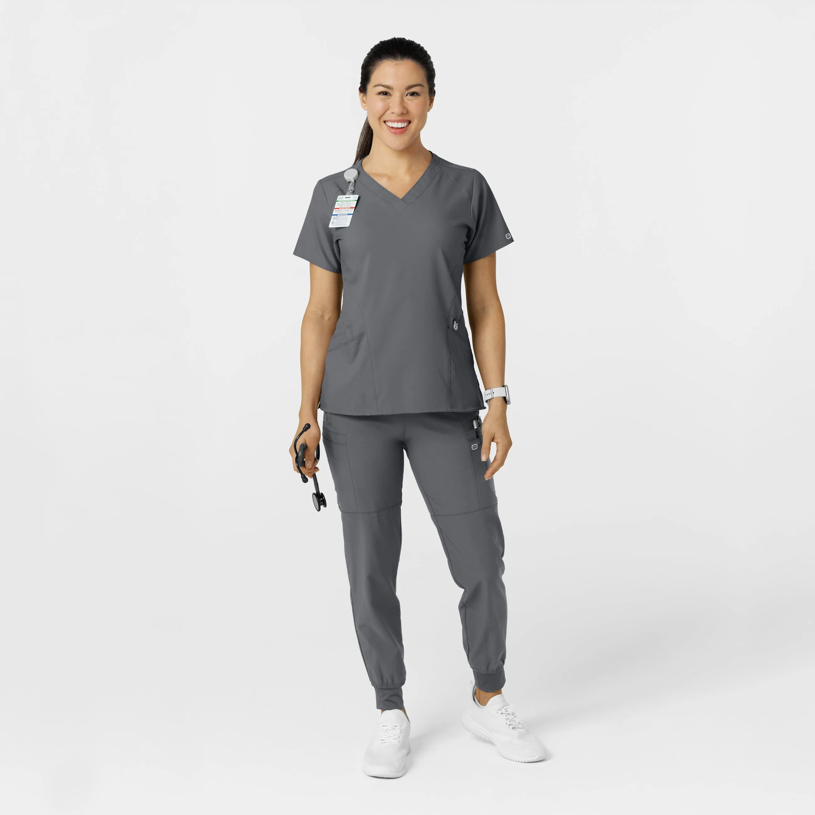 W123 5555 Comfort Waist Cargo Jogger Scrub Pants Pewter