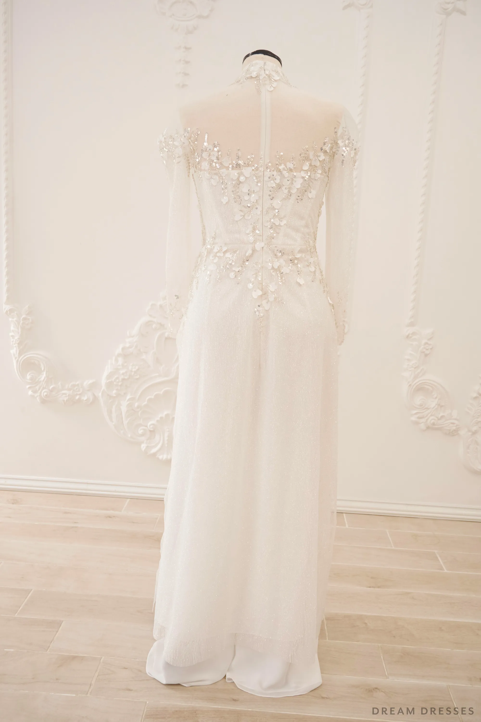 White Bridal Ao Dai | Vietnamese Traditional Bridal Dress with 3D Lace (#JANG)