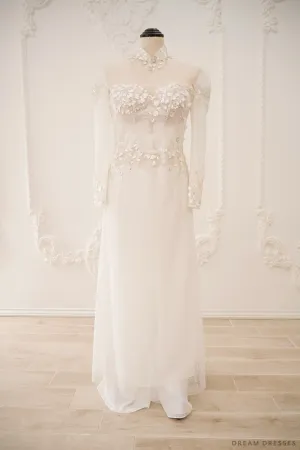 White Bridal Ao Dai | Vietnamese Traditional Bridal Dress with 3D Lace (#JANG)