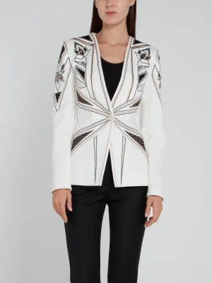 White Embellished Geometric Blazer