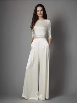 White jumpsuit Wedding pants Women Pants women