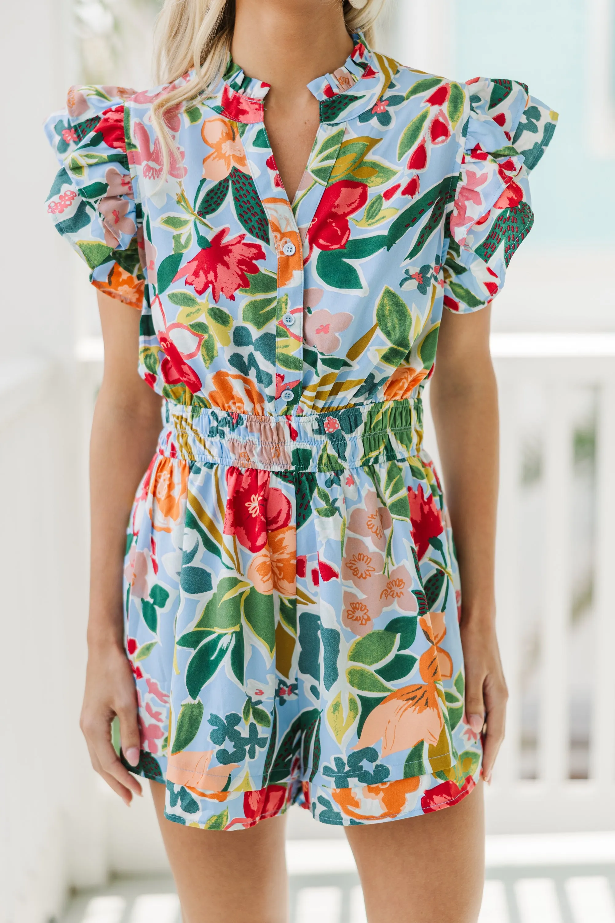 Wild Love Light Blue Floral Romper