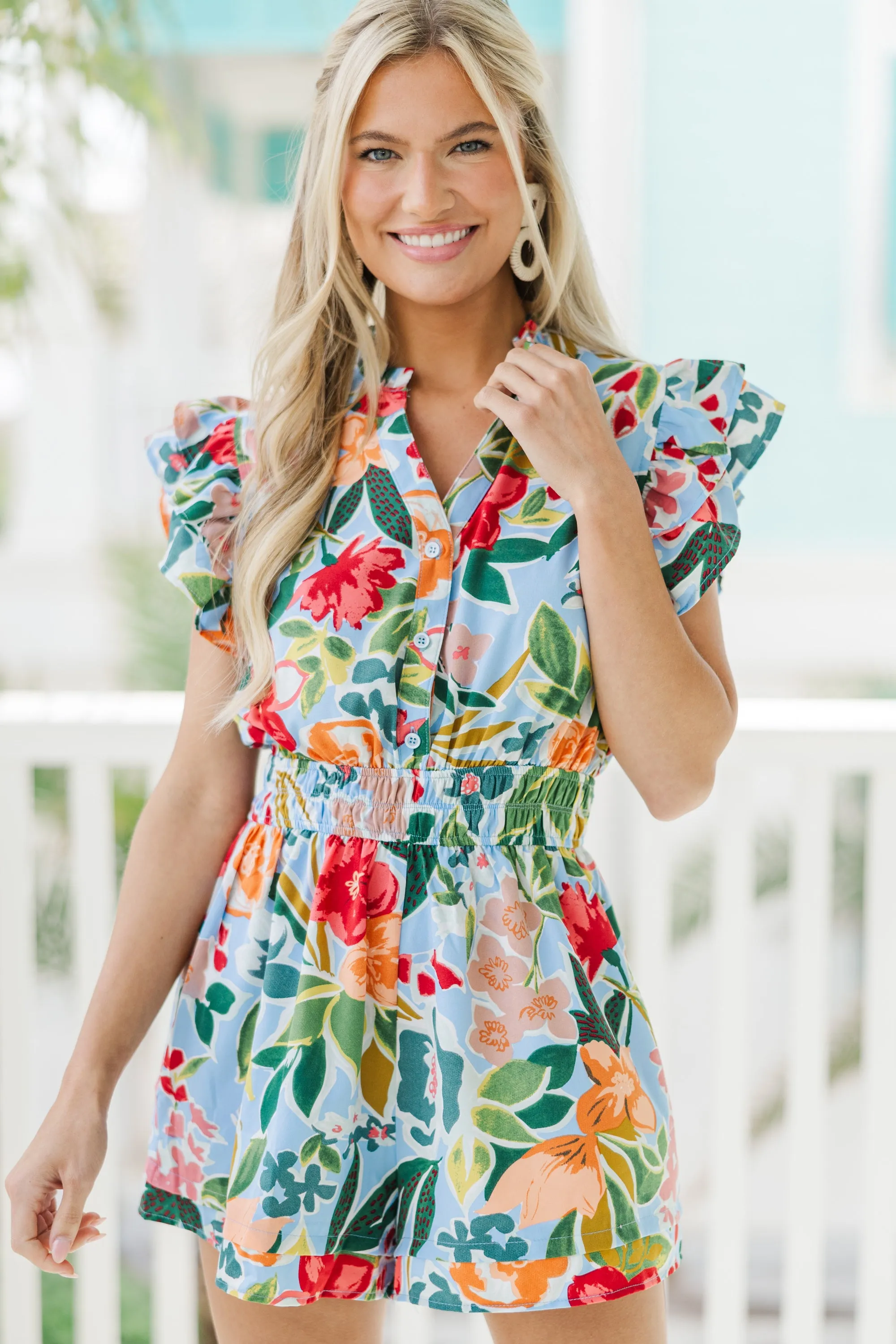 Wild Love Light Blue Floral Romper