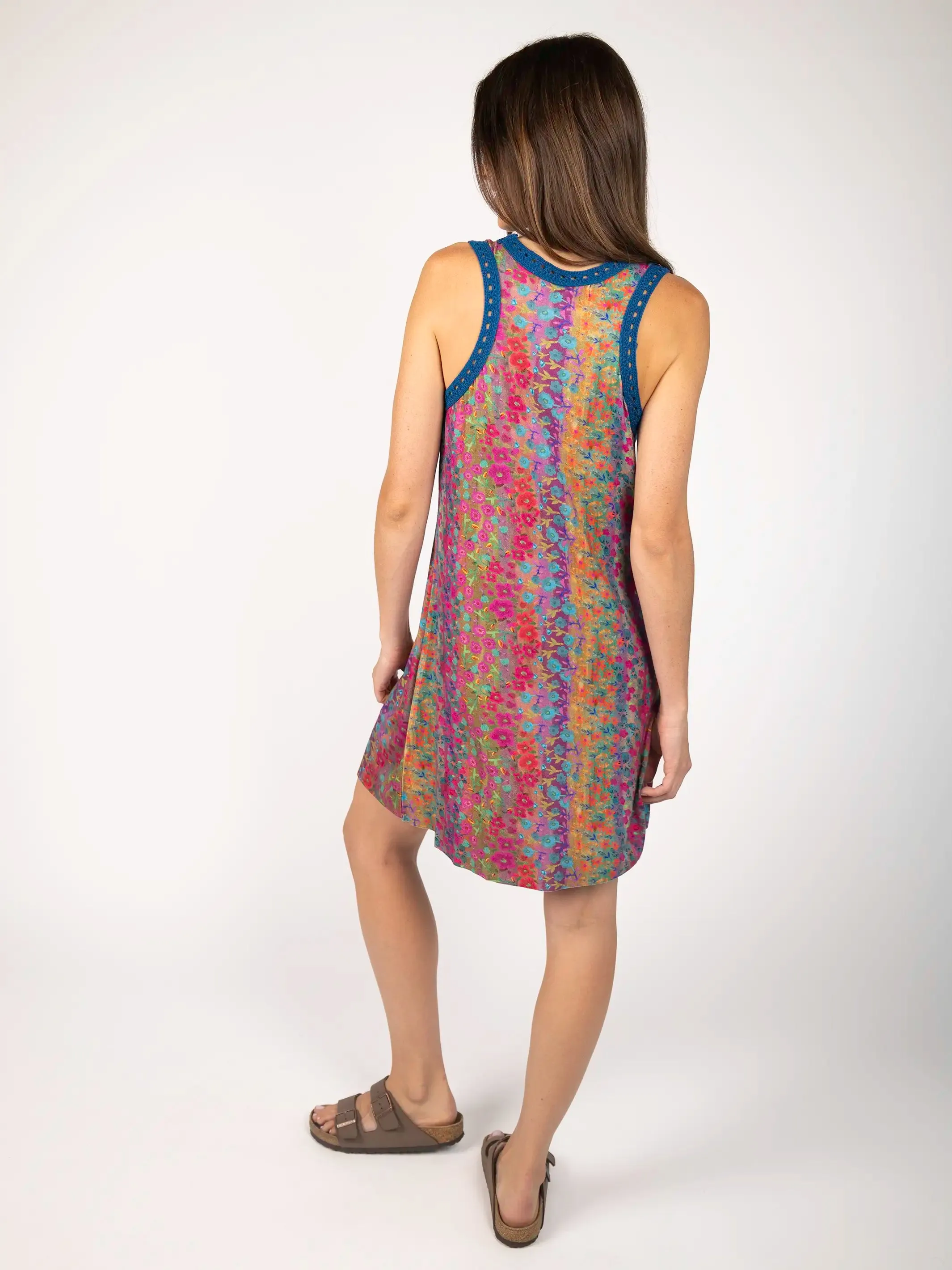 Willow "ButterSoft" Trim Mini Dress - Dark Rainbow Floral