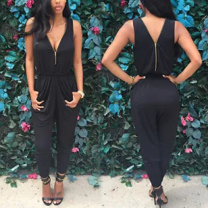 Women Jumpsuit Romper lady Sleeveless chiffon bodysuit women Black Trousers long pants in womens clothes sexy women playsuit