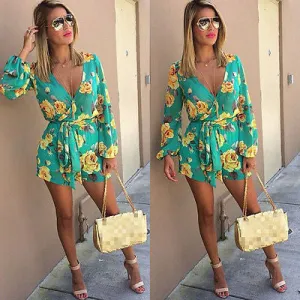 Women Ladies Clubwear V Neck Playsuit Bodycon Party Jumpsuit&Romper Trousers FFS