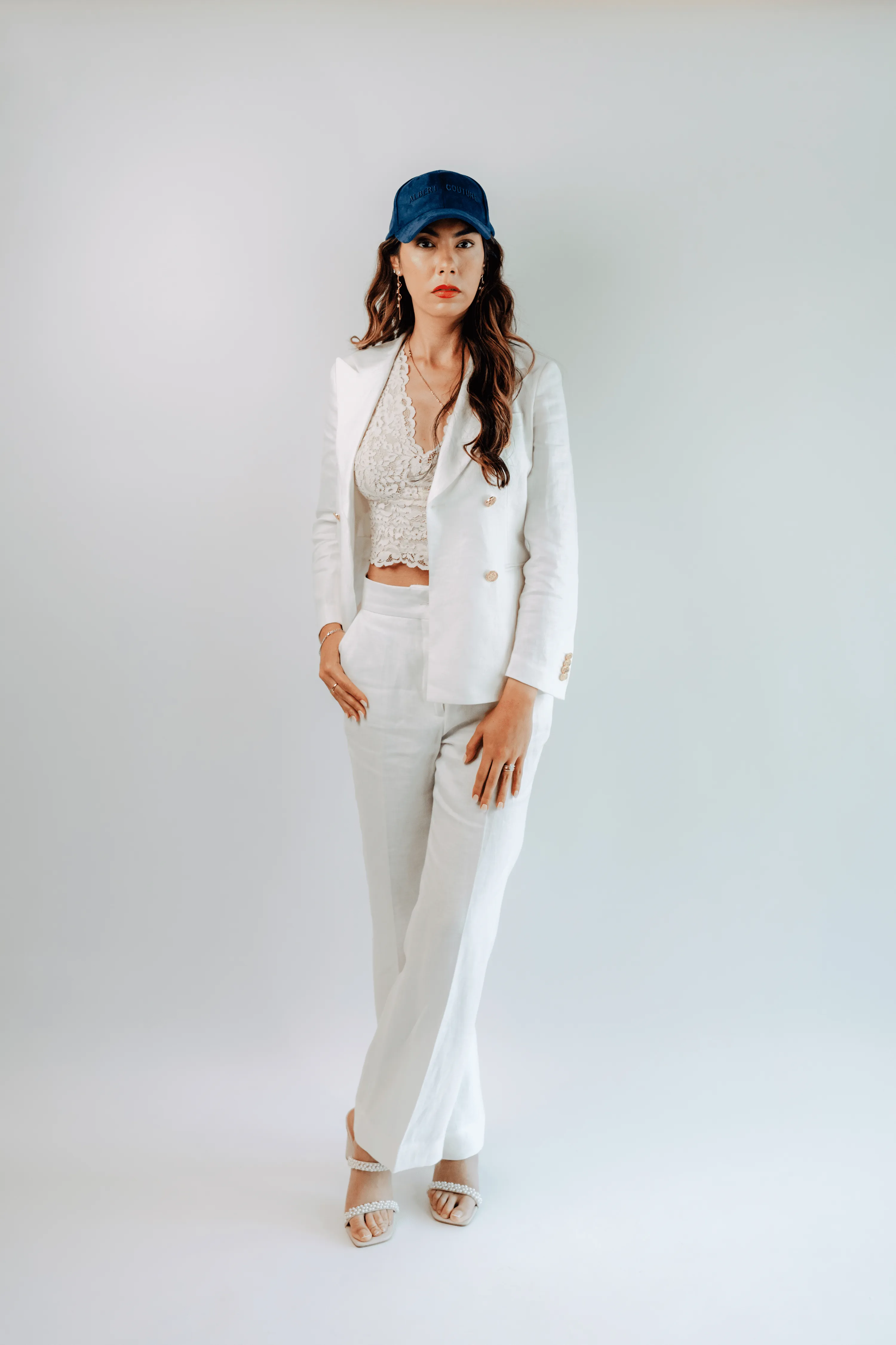 Women - Yacht White Double Breasted Linen Suit